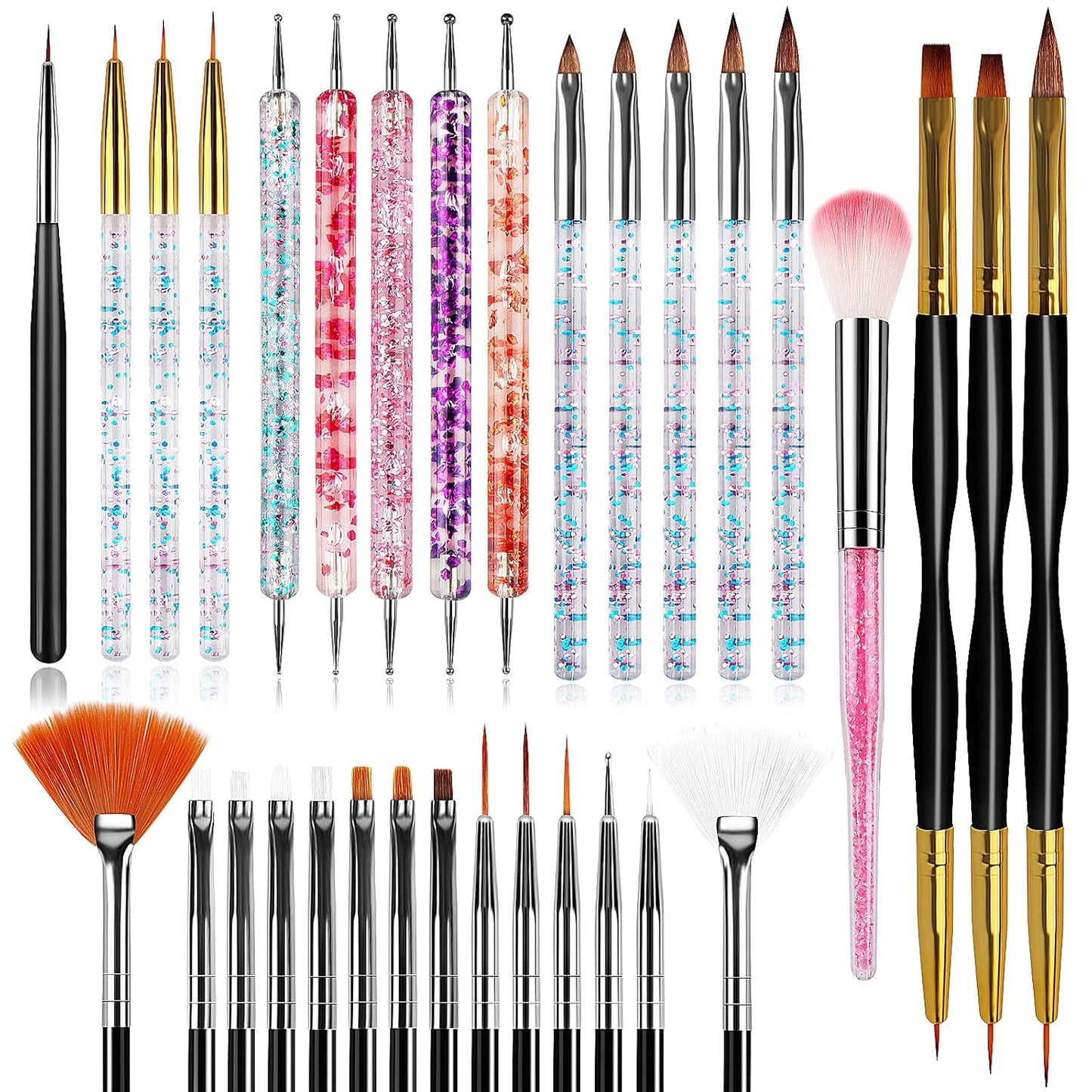 31pcs Nail Art Brushes, Nail Art Tool Set, Dotting Tools, Dust Brush,Striping Brushes for Long Lines, Drawing Pen For Gel Polish Design supply