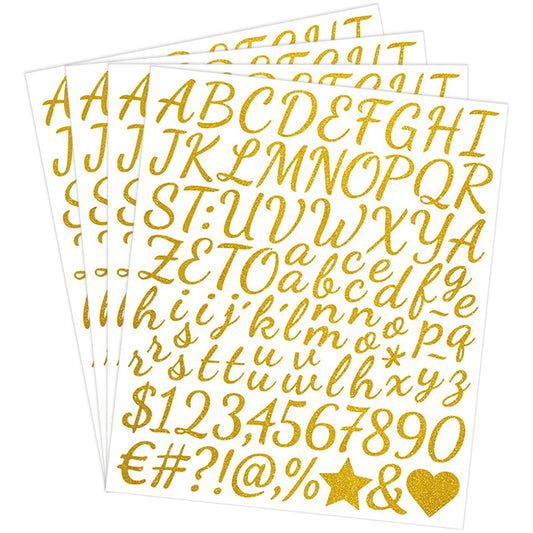 4 Sheets Gold Glitter Letter Stickers 1 Inch, Gold Alphabet Letter and Number Vinyl Stickers Waterproof, Golden Glitter Stickers Self-Adhesive Water Bottles Scrapbooking Mailbox Poster Sign Grad Cap