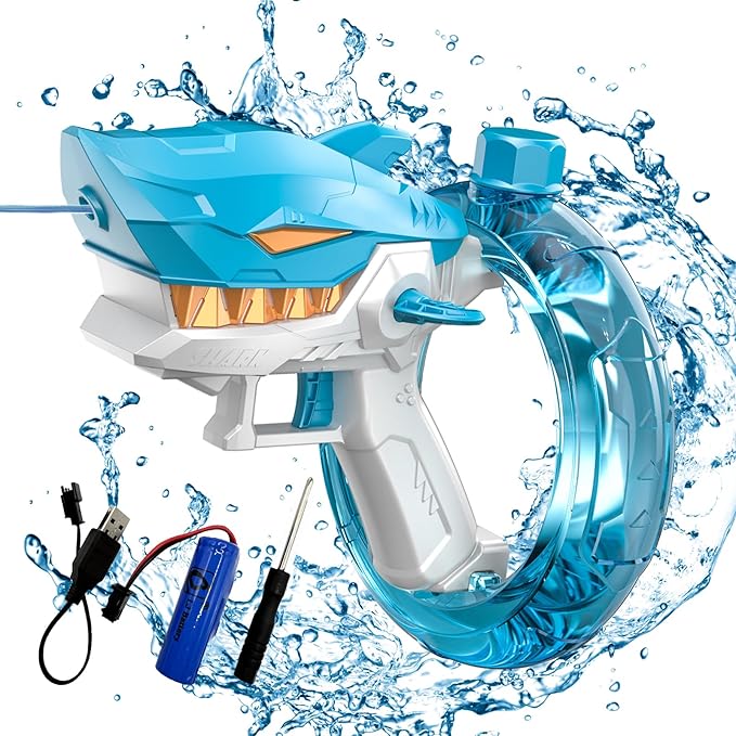 Automatic Squirt Guns Toys, Shark Automatic Water Blaster Toys, Electric Water Gun for Adults & Kids,300cc Large Capacity, Long Range 24-32 FT,Summer Swimming Pool Party and Outdoor (Blue)