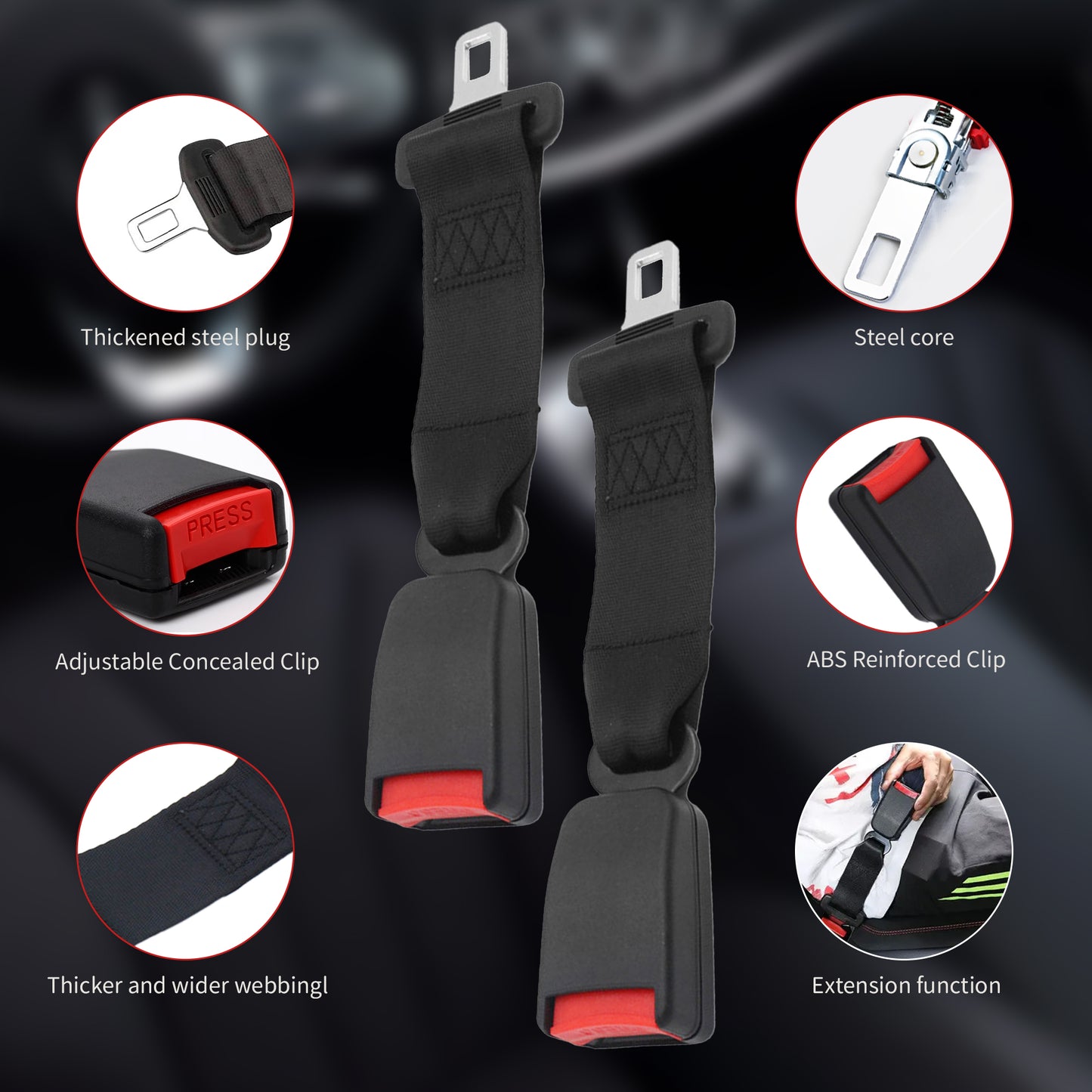 2Pcs Pads Cover Extender for Seat Belt, Comfortable and Convenient - 9 Inch