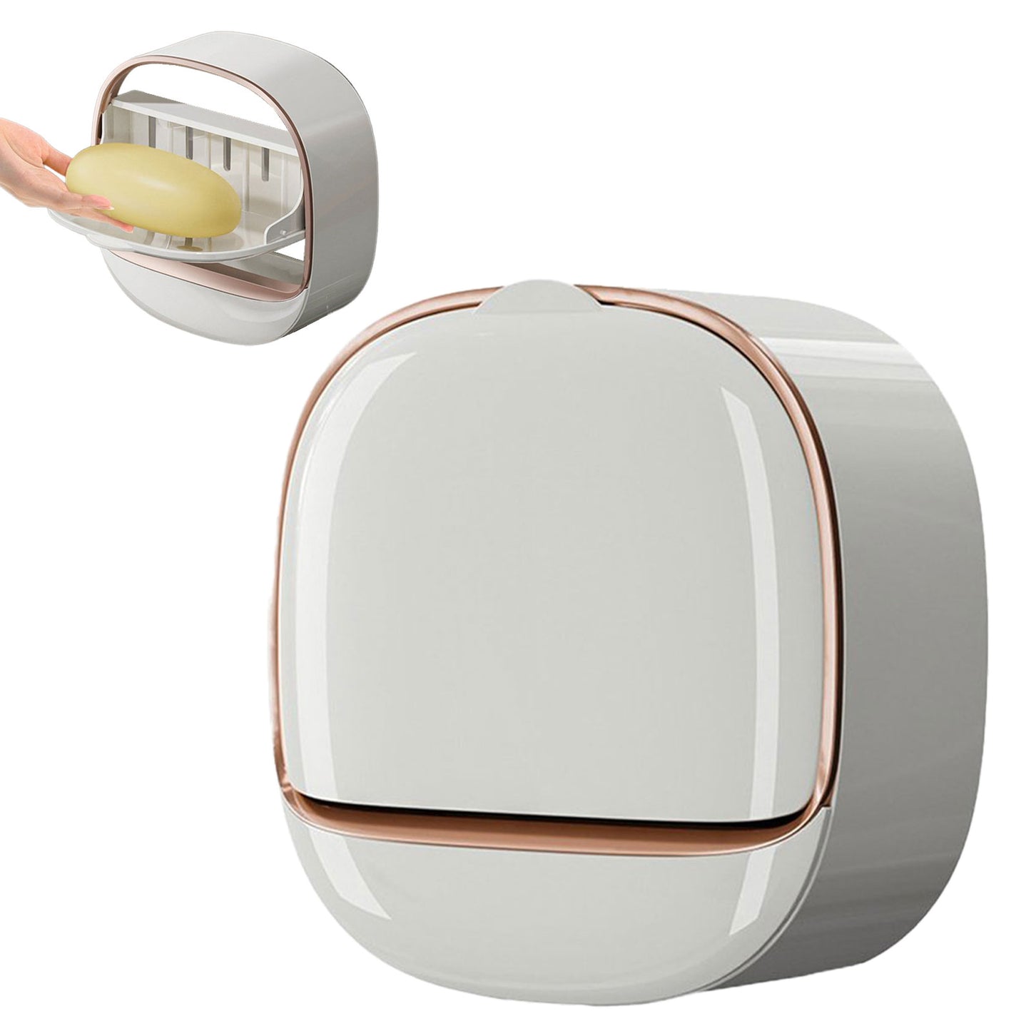 Luxury Soap Holder with Drain Tray, Waterproof Soap Dish Holder, Keep Soap Bars Dry, Adhesive Soap Case Box Wall Mounted for Shower, Bathroom, Bathtub