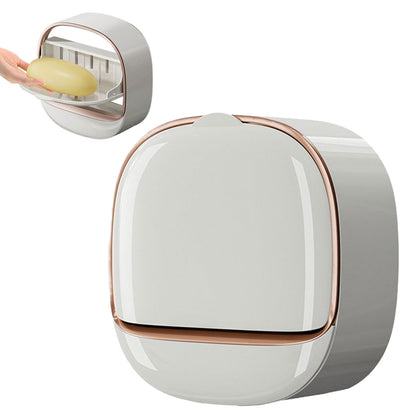 Luxury Soap Holder with Drain Tray, Waterproof Soap Dish Holder, Keep Soap Bars Dry, Adhesive Soap Case Box Wall Mounted for Shower, Bathroom, Bathtub