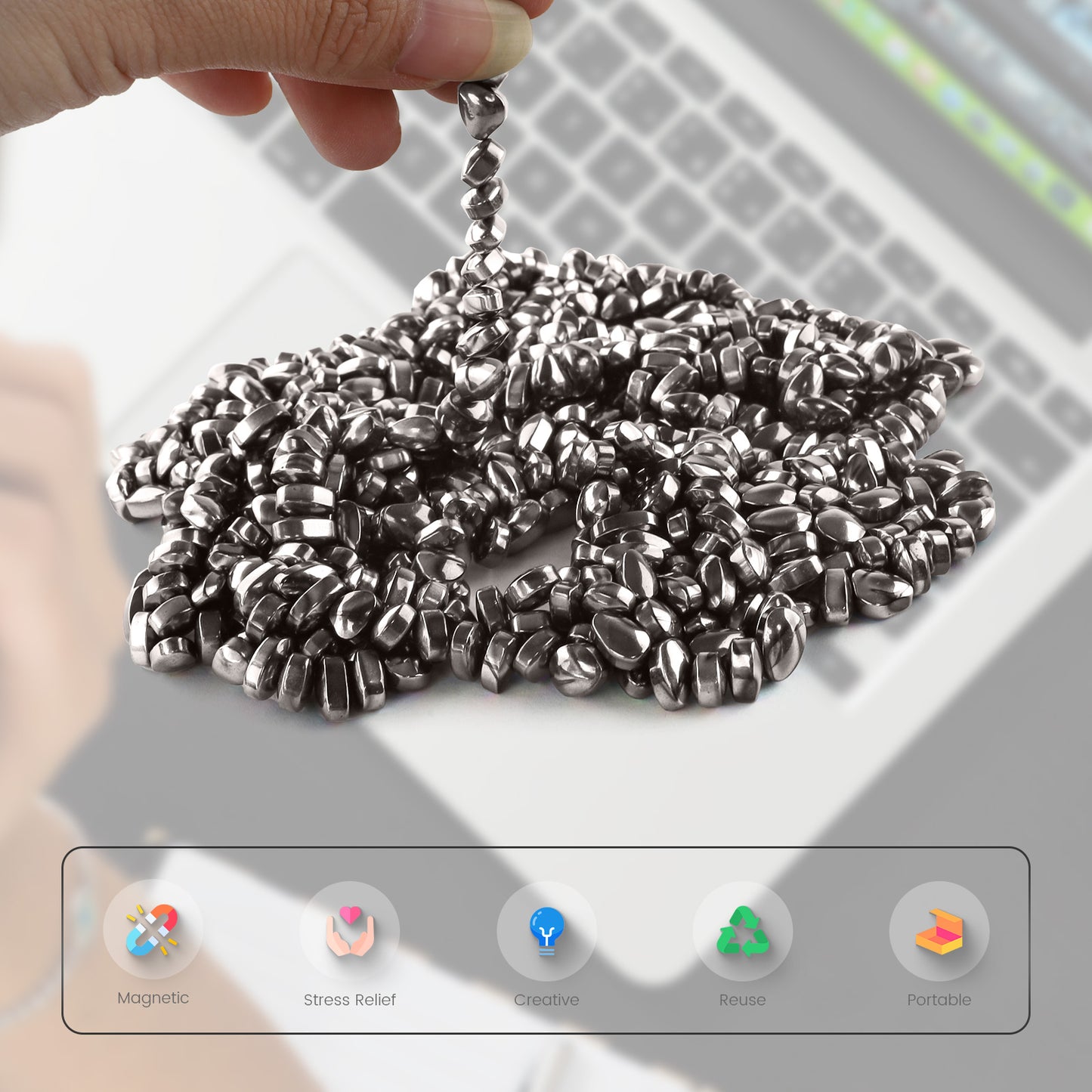 Magnetic Balls Putty Puzzle Anxiety-Stress Relief Toy Desk Fidget Toys Magnetic Stones 500P Silver