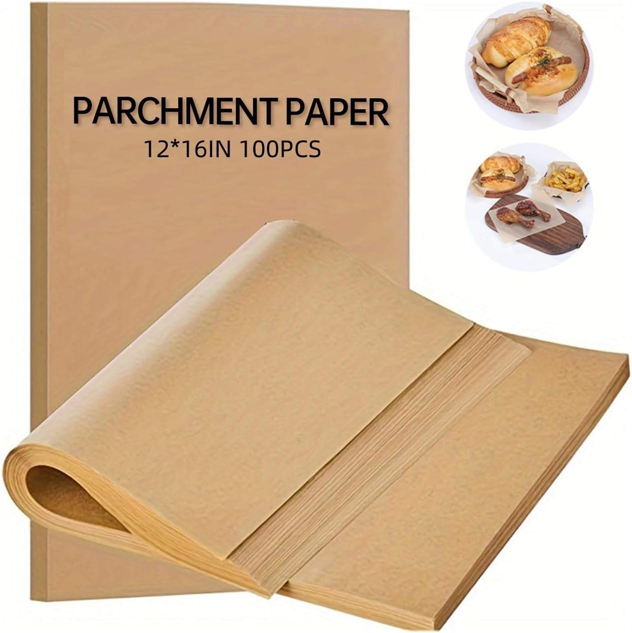 100Pcs Parchment Paper Baking Sheets, 12x16 Inches Non-Stick Precut Baking Parchment, for Baking, Cooking, Grilling, Air Fryer and Steaming - Unbleached, Fit for Half Sheet Pans