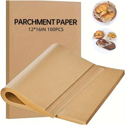 100Pcs Parchment Paper Baking Sheets, 12x16 Inches Non-Stick Precut Baking Parchment, for Baking, Cooking, Grilling, Air Fryer and Steaming - Unbleached, Fit for Half Sheet Pans