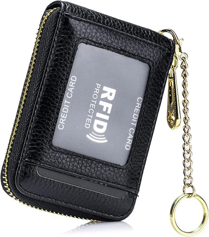 Blocking Card Holder Genuine Leather Credit Card Case Organizer Compact Wallet Zip Around Accordion Style