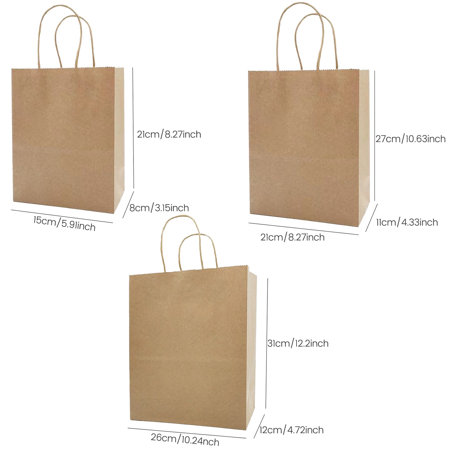 25-Pack Brown Paper Bags with Handles Bulk, 21*15*8cm,Medium-sized Gift Bags with Handles for Party Favors£¬Take-Out£¬Grocery Shopping & Retail£¬Reusable & Durable