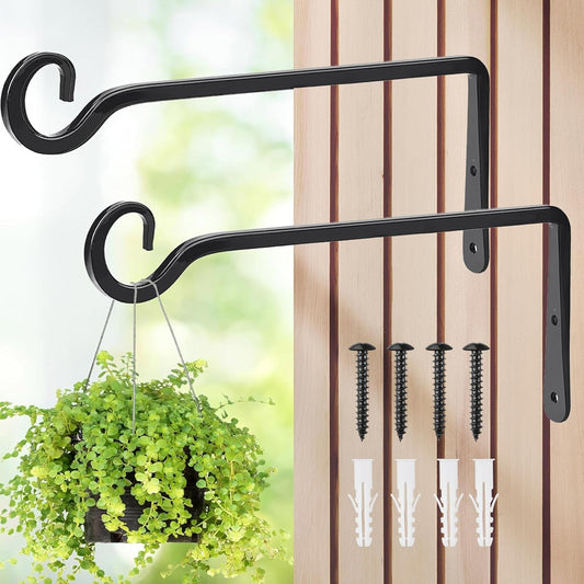 2 Pack 10 inch Black s Hooks for Hanging,Plants Outdoor Decor, basketswith Screws and Wall Anchors, Heavy Duty Ceiling Hooks Durable Wall Hooks Maximum Load 48 lbs