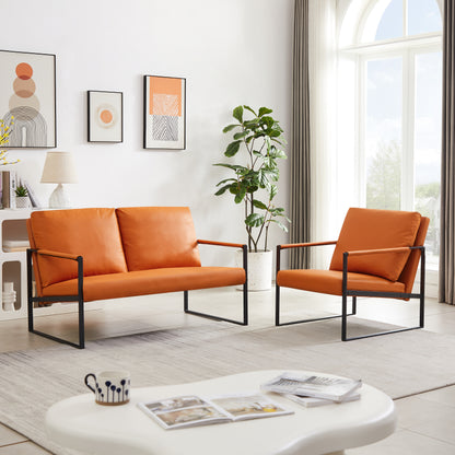 Pvc Leather Accent Arm Chair with Extra Thick Padded Backrest and Seat Cushion Sofa Chairs,Non-Slip Adsorption Feet,Sturdy Metal Frame,Lounge,Living Room,Office or The Reception Area,Orange