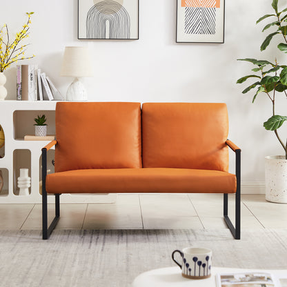 Pvc Leather Accent Arm Chair with Extra Thick Padded Backrest and Seat Cushion Sofa Chairs,Non-Slip Adsorption Feet,Sturdy Metal Frame,Lounge,Living Room,Office or The Reception Area,Orange