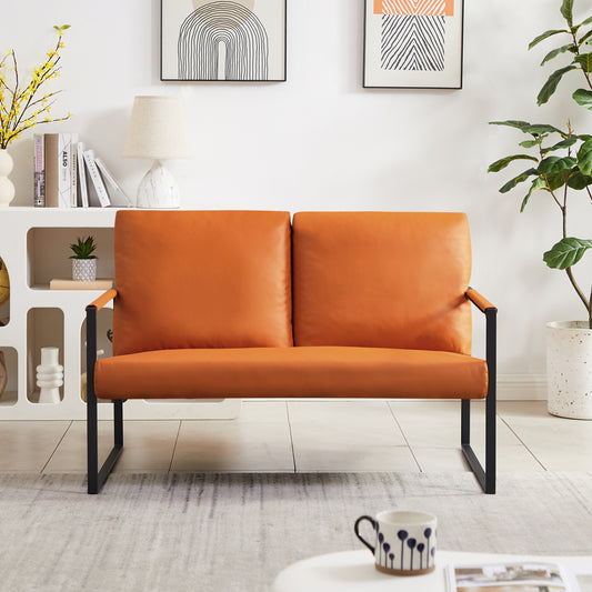 Pvc Leather Accent Arm Chair with Extra Thick Padded Backrest and Seat Cushion Sofa Chairs,Non-Slip Adsorption Feet,Sturdy Metal Frame,Lounge,Living Room,Office or The Reception Area,Orange