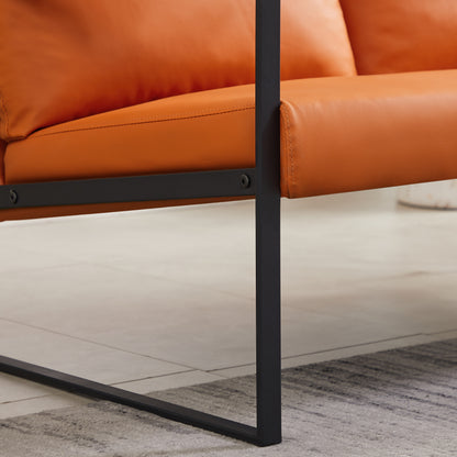 Pvc Leather Accent Arm Chair with Extra Thick Padded Backrest and Seat Cushion Sofa Chairs,Non-Slip Adsorption Feet,Sturdy Metal Frame,Lounge,Living Room,Office or The Reception Area,Orange