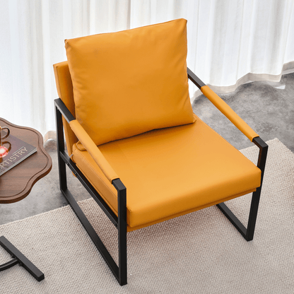 PU Leather Accent Arm Chair Mid Century Upholstered Armchair with Metal Frame Extra-Thick Padded Backrest and Seat Cushion Sofa Chairs for Living Room ( orange PU Leather + Metal Frame + Foam)