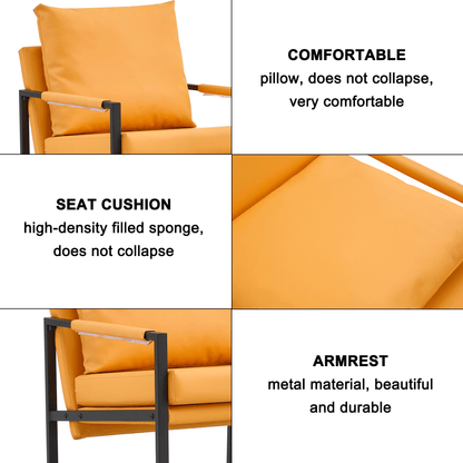 PU Leather Accent Arm Chair Mid Century Upholstered Armchair with Metal Frame Extra-Thick Padded Backrest and Seat Cushion Sofa Chairs for Living Room ( orange PU Leather + Metal Frame + Foam)