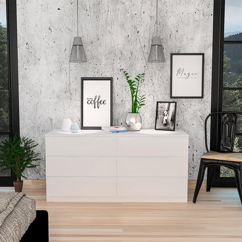 Dresser Organizer for Bedroom,6-Drawer Rectangle Dresser,White Accent Wood Storage Dresser Organizers for Living Room,Hallway,Entryway