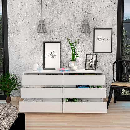 Dresser Organizer for Bedroom,6-Drawer Rectangle Dresser,White Accent Wood Storage Dresser Organizers for Living Room,Hallway,Entryway