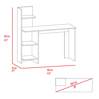 Gray 4-Shelf Writing Desk,Writing Desk with 4 Shelves,Oak