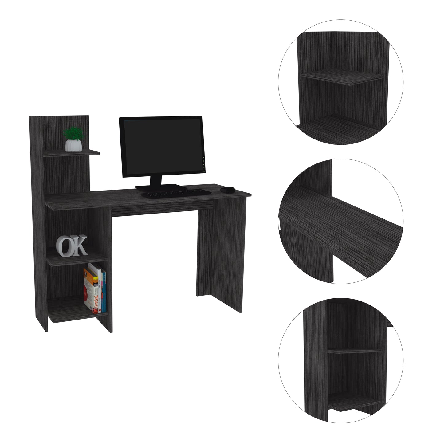 Gray 4-Shelf Writing Desk,Writing Desk with 4 Shelves,Oak