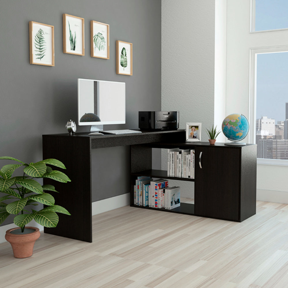 Modern L-Shaped Computer Desk with Open&Closed Storage,L Shaped Home Office Desk with Storage Cabinet Shelves