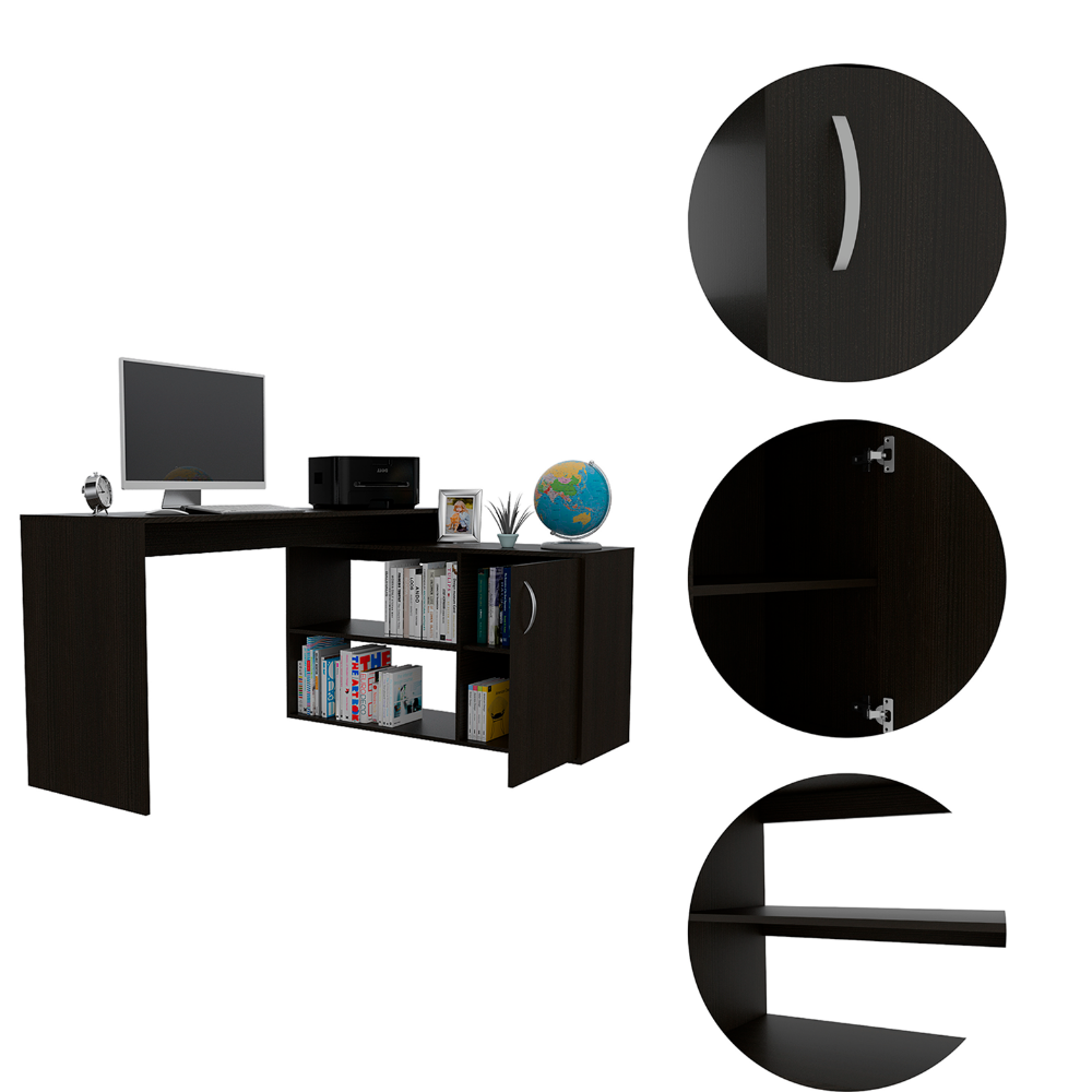 Modern L-Shaped Computer Desk with Open&Closed Storage,L Shaped Home Office Desk with Storage Cabinet Shelves