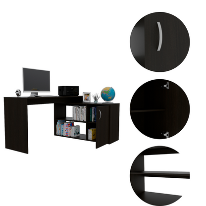 Modern L-Shaped Computer Desk with Open&Closed Storage,L Shaped Home Office Desk with Storage Cabinet Shelves