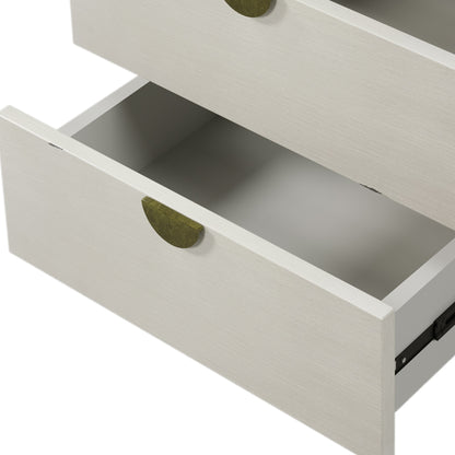 Square Bedside Table with 2 Drawer,End Table Adorned with Bronzed Semi-Round Handle,Retro Style Rubber Wood Veneer Side Table for Living Room