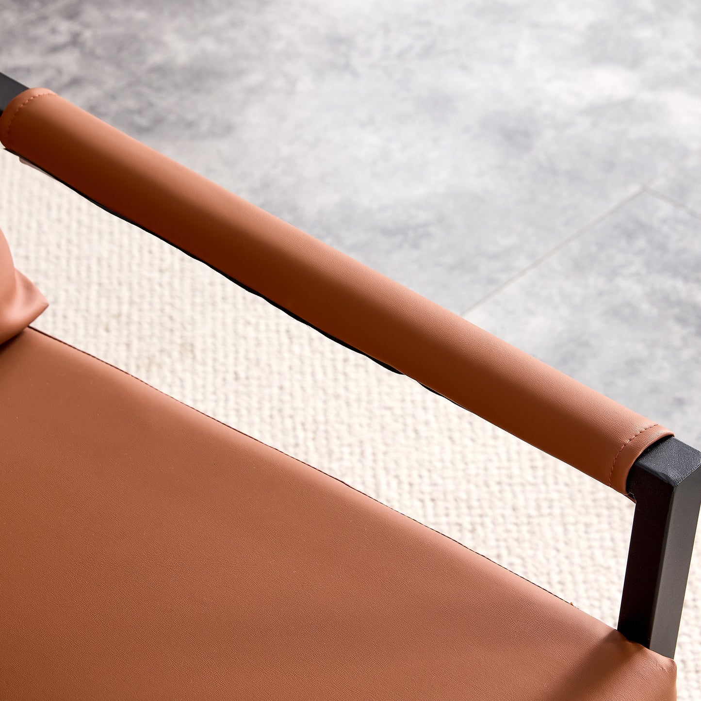 Modern Two-Seat Sofa Chair with 2 Pillows,PU Leather,High-Density Foam,Black Coated Metal Frame,Brown