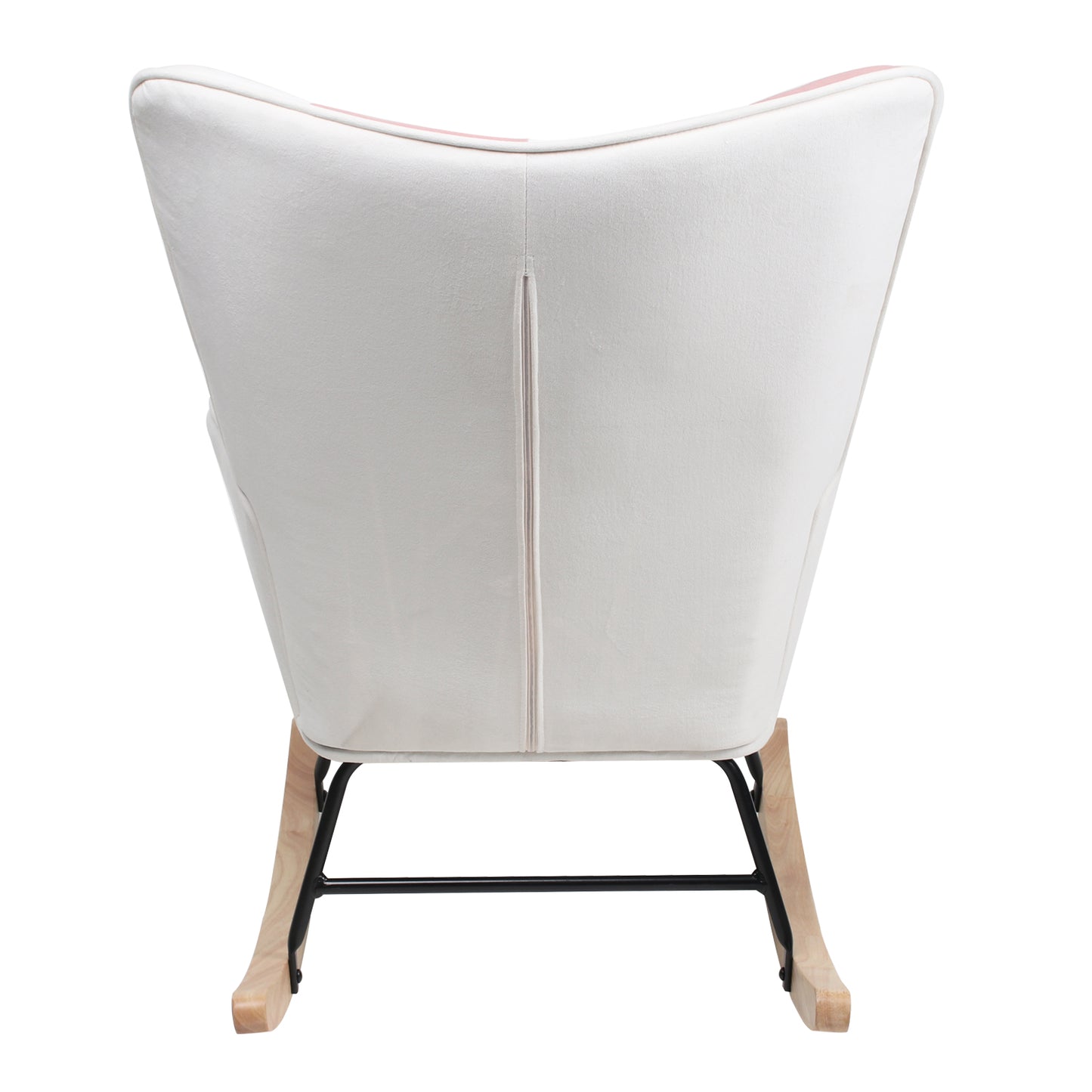 Accent Rocking Chair,Mid Century Fabric Rocker Chair with Wood Legs and Patchwork Linen for Living room Bedroom