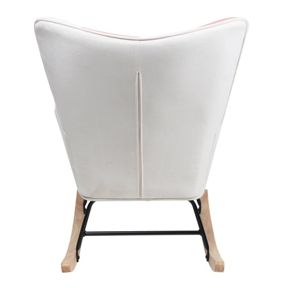 Accent Rocking Chair,Mid Century Fabric Rocker Chair with Wood Legs and Patchwork Linen for Living room Bedroom