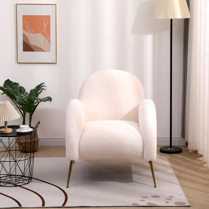 Sherpa Armchair with Gold Legs,Fluffy Upholstered Chair with High Back,Modern Boucle Accent Reading Side Chairs,Cozy Armchair for Living Room,Bedrooms,Dorm,Reading Corner