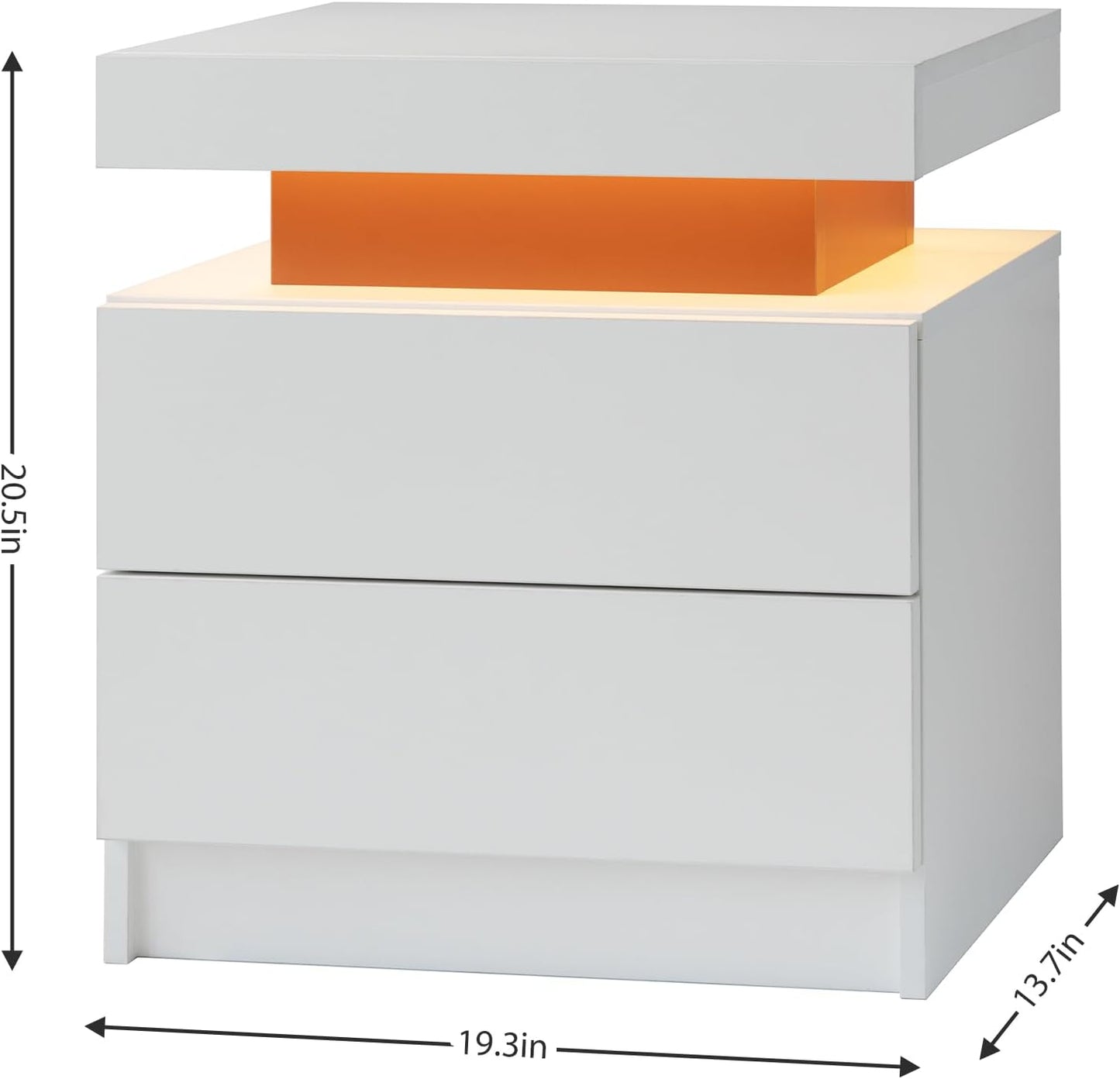 LED Nightstand,Modern Night Stand with 2 Drawers,Multi-color LED Bedside Table,Smart Nightstand for Bedroom, White end table
