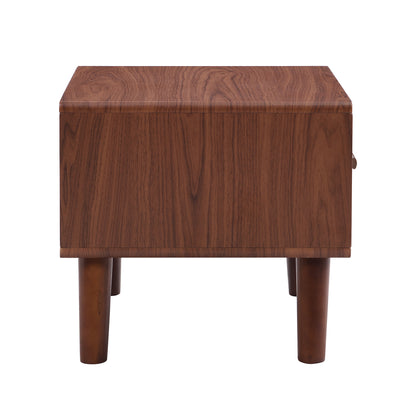 Square End Table Side Table with 1 Drawer Adorned with Embossed Patterns,15”Tall Wood Legs and Handles for Living Room(Brown)