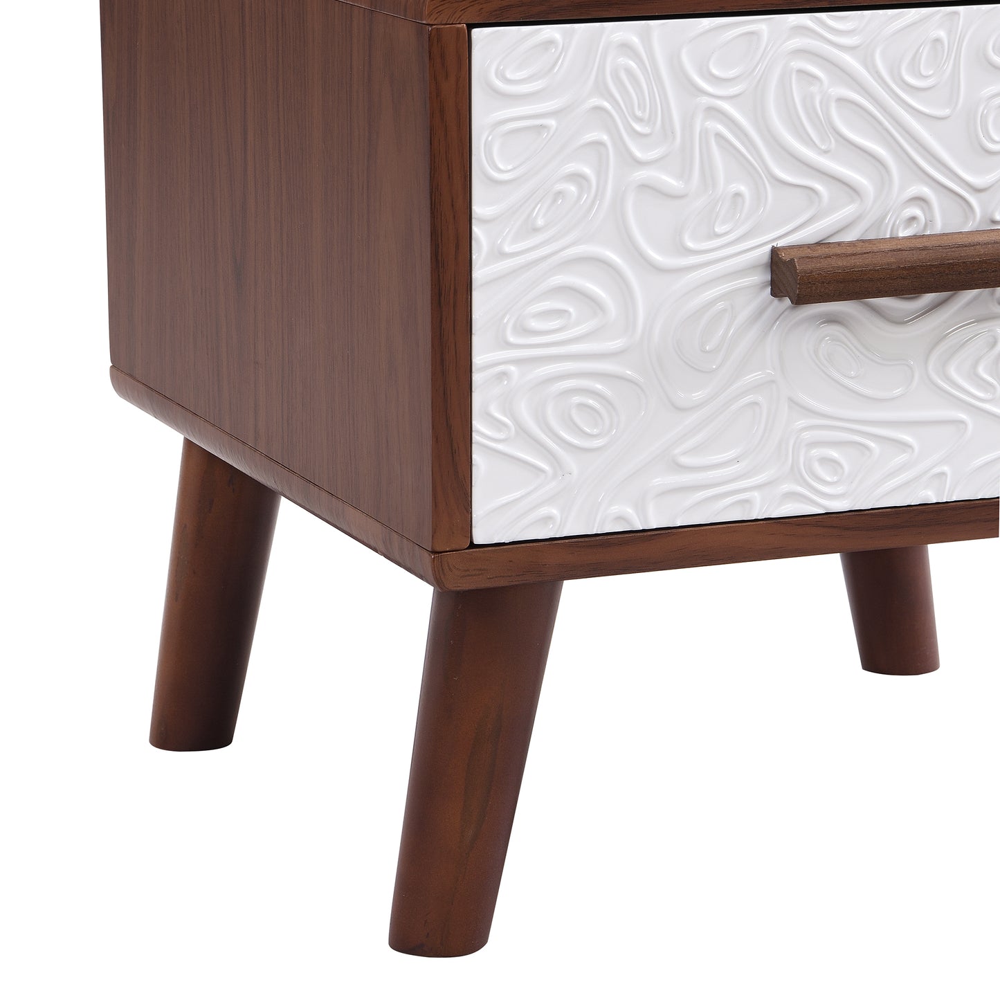 Square End Table Side Table with 1 Drawer Adorned with Embossed Patterns,15”Tall Wood Legs and Handles for Living Room(Brown)