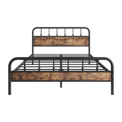 Queen Size Bed Frames with Wood Headboard and Footboard Vintage Brown,60in width