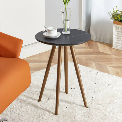 Modern Black Faux Marble End&Side Table,Small Accent Coffee Table with Black Metal Legs,Round Nightstand for Living Room,Bedroom,Apartment Small Space