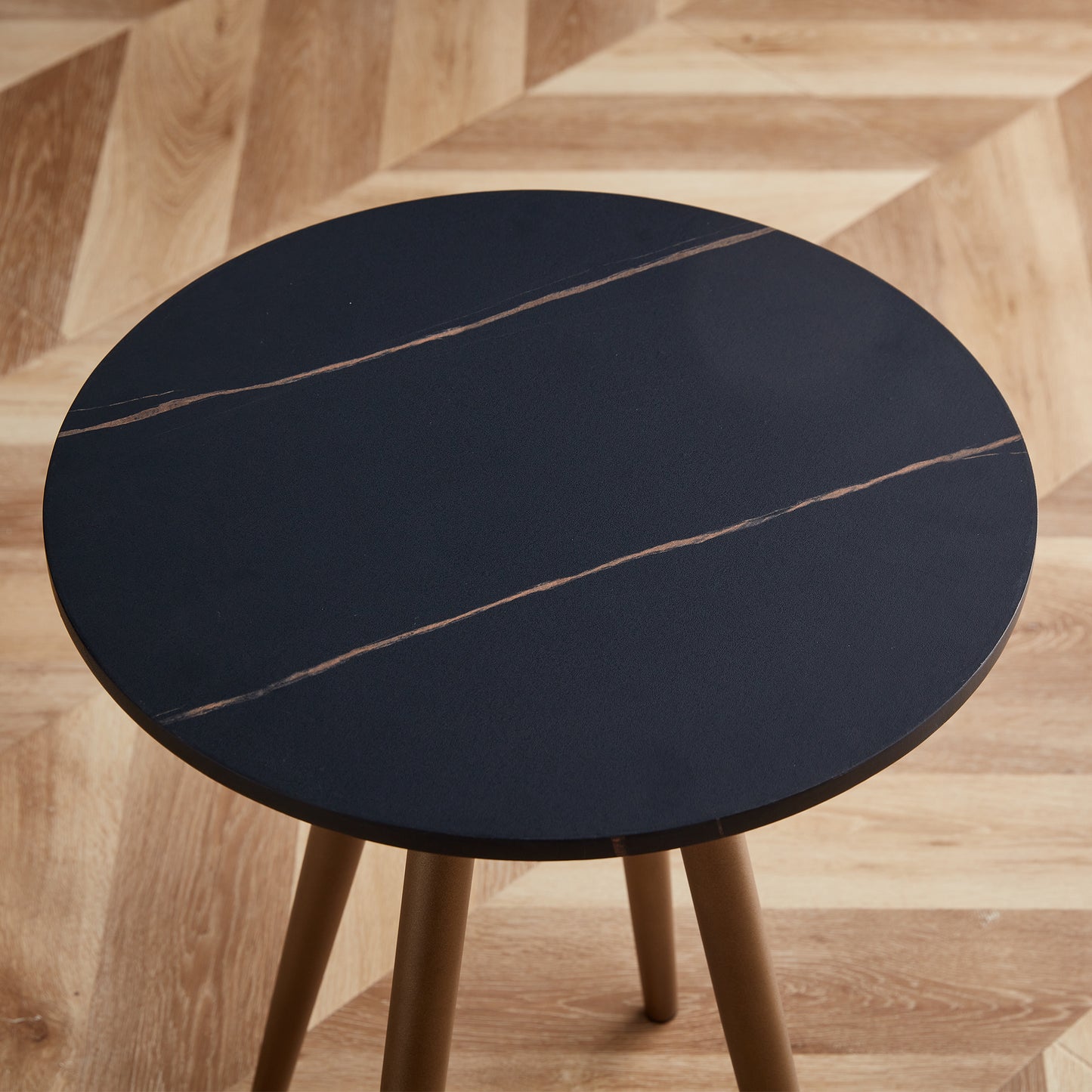 Modern Black Faux Marble End&Side Table,Small Accent Coffee Table with Black Metal Legs,Round Nightstand for Living Room,Bedroom,Apartment Small Space