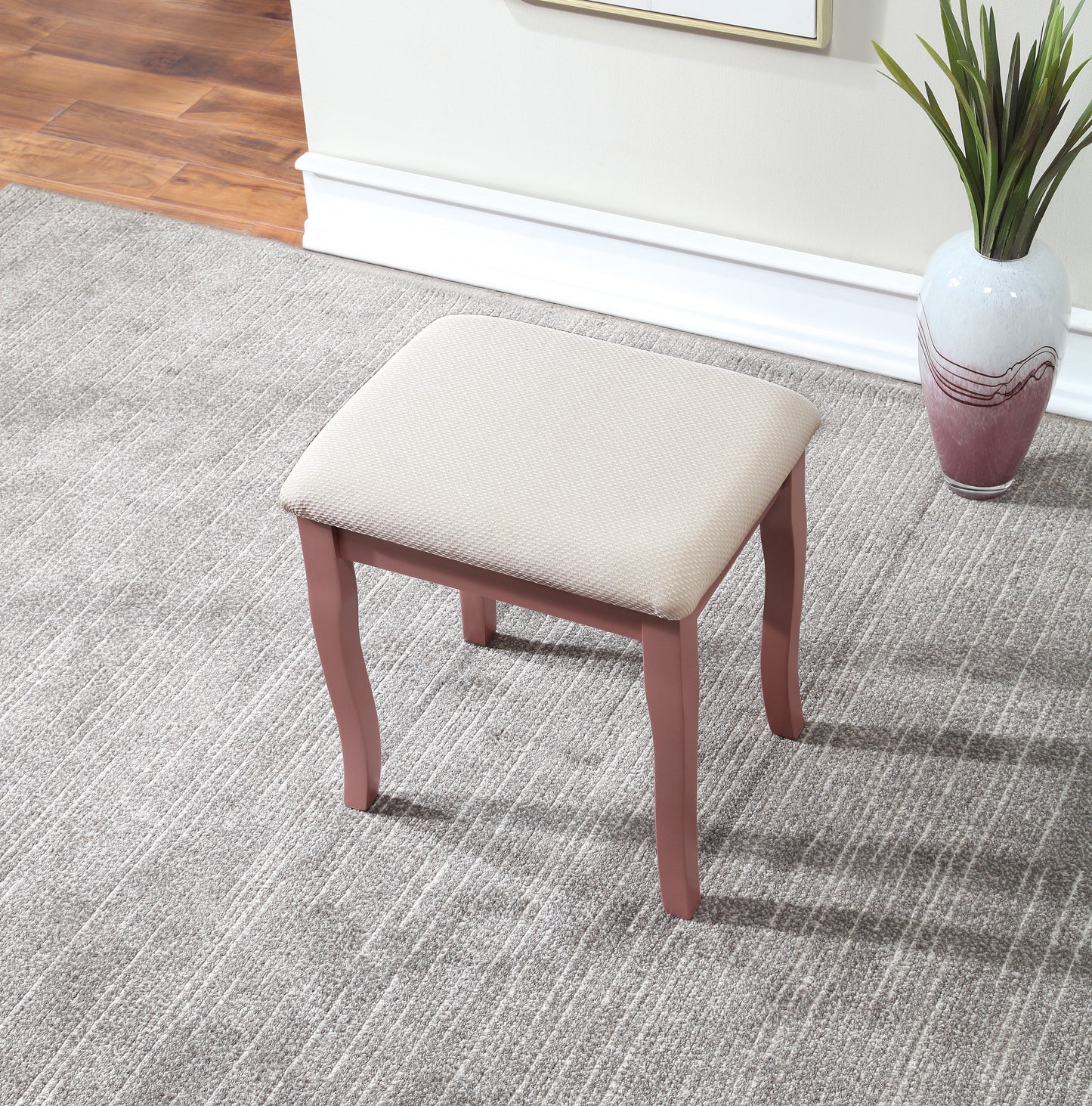 Wooden Vanity Make Up Table and Stool Set, Dresser with Mirror Stool Storage Box,Rose Gold