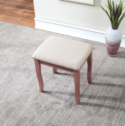 Wooden Vanity Make Up Table and Stool Set, Dresser with Mirror Stool Storage Box,Rose Gold