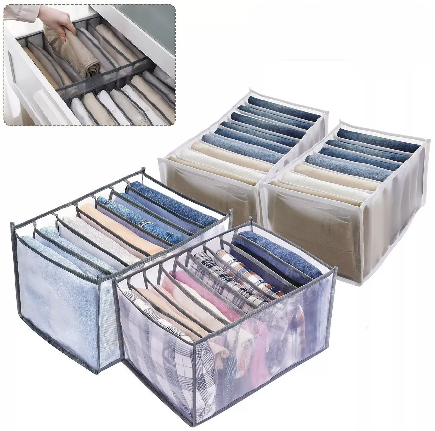 4 pieces Clothing Storage Organizer for Bedroom – Fabric Drawer Divider Box for Wardrobe, Mesh Storage Bin for Jeans and Clothes.