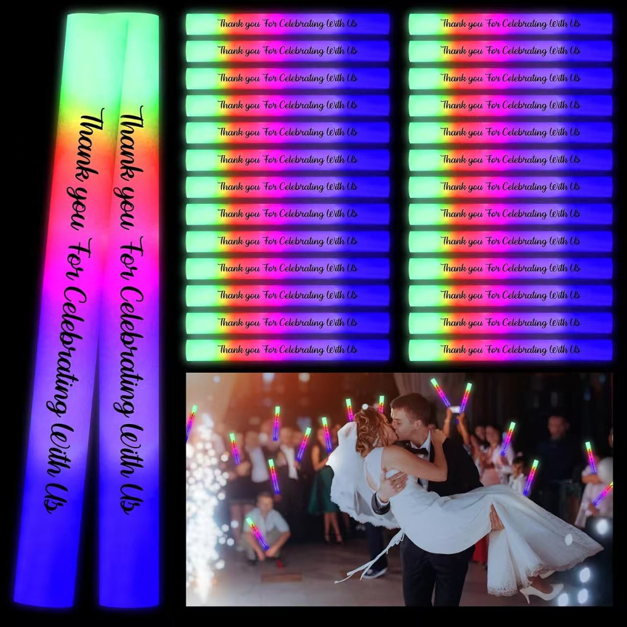 50PCS Foam glow sticks bulk,wedding glow sticks for reception props，white light-up sticks for adults wedding，light up foam sticks，party light sticks pack,light sticks for parties bulk.