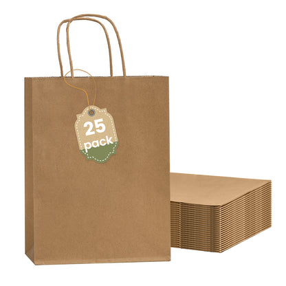 25-Pack Brown Paper Bags with Handles Bulk, 21*15*8cm,Medium-sized Gift Bags with Handles for Party Favors£¬Take-Out£¬Grocery Shopping & Retail£¬Reusable & Durable