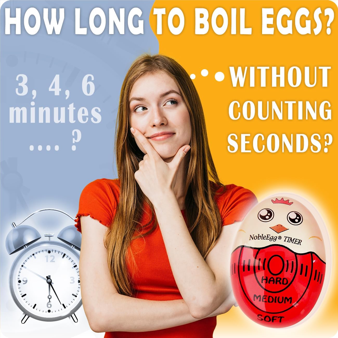 Egg Timer for Boiling Eggs, Soft Medium Hard Boiled Egg Timer That Changes Color When Done, No BPA, Basics line, Red, Pack of 2