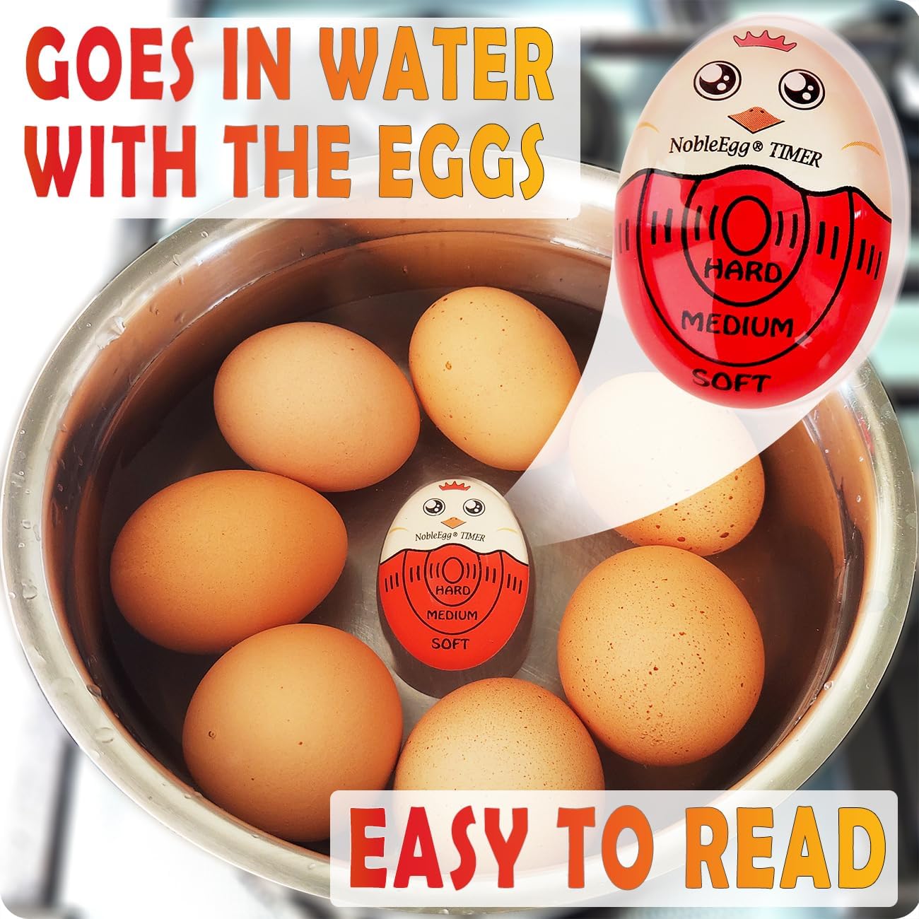 Egg Timer for Boiling Eggs, Soft Medium Hard Boiled Egg Timer That Changes Color When Done, No BPA, Basics line, Red, Pack of 2