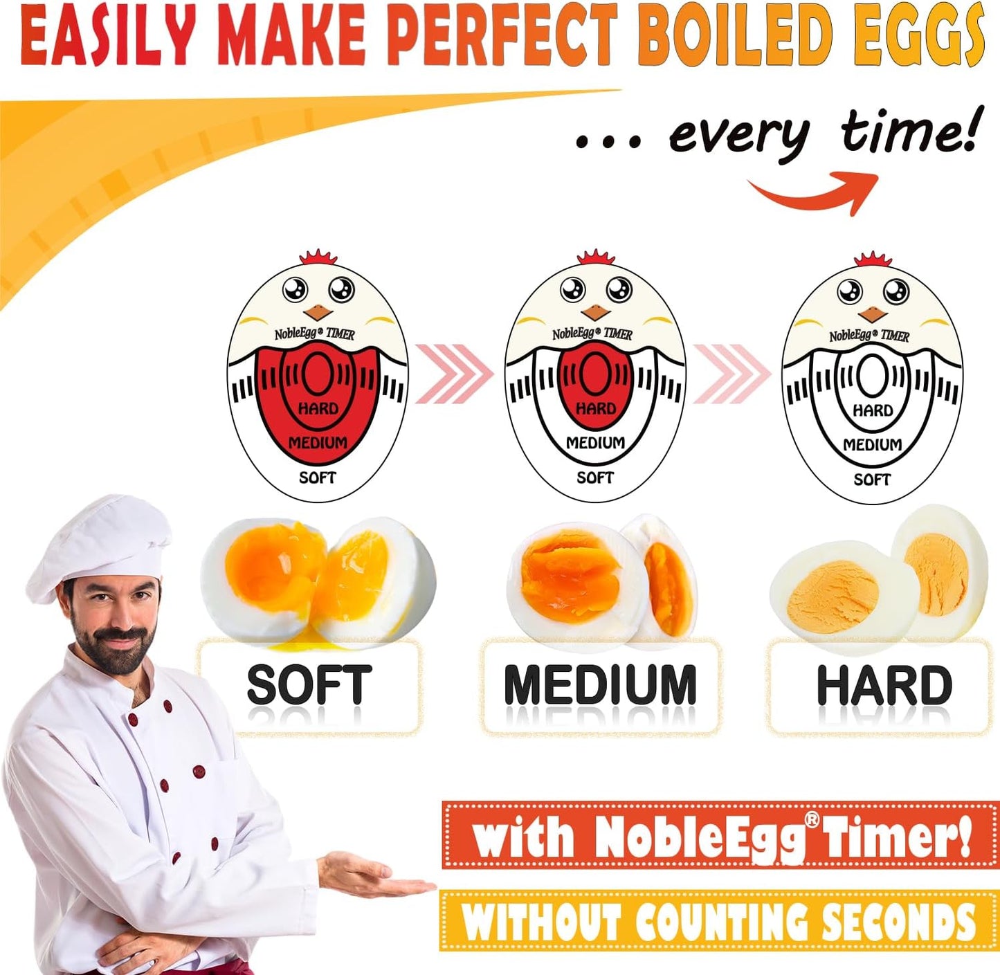 Egg Timer for Boiling Eggs, Soft Medium Hard Boiled Egg Timer That Changes Color When Done, No BPA, Basics line, Red, Pack of 2