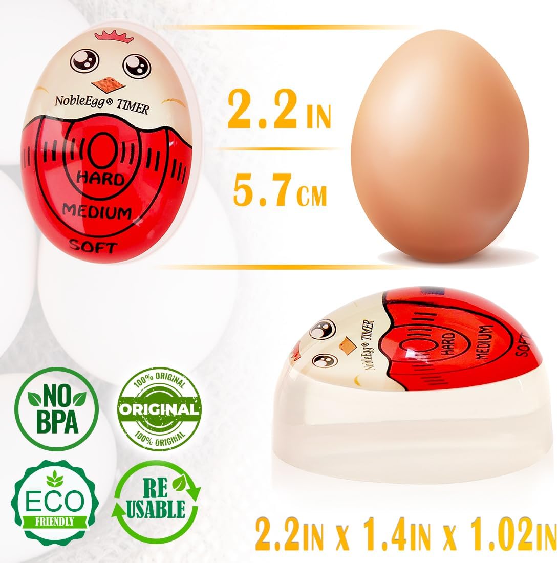 Egg Timer for Boiling Eggs, Soft Medium Hard Boiled Egg Timer That Changes Color When Done, No BPA, Basics line, Red, Pack of 2