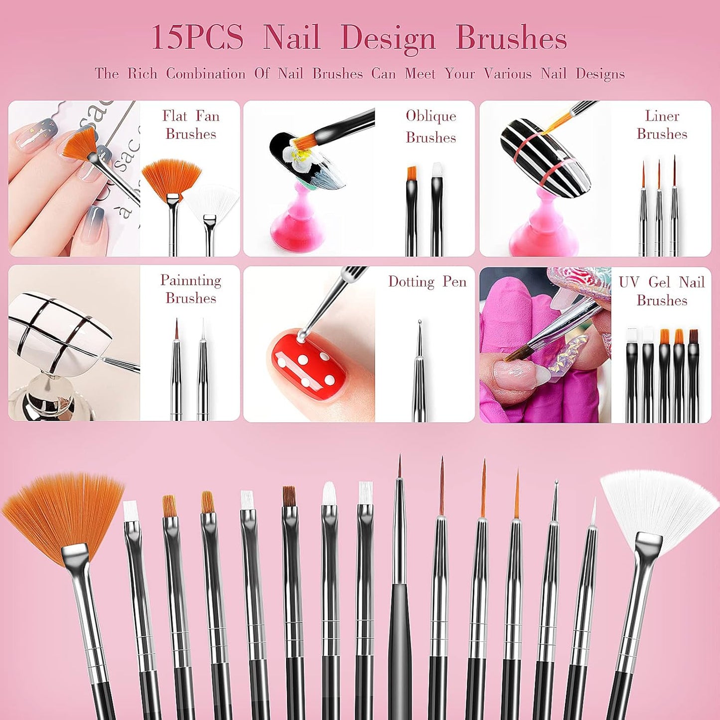 31pcs Nail Art Brushes, Nail Art Tool Set, Dotting Tools, Dust Brush,Striping Brushes for Long Lines, Drawing Pen For Gel Polish Design supply