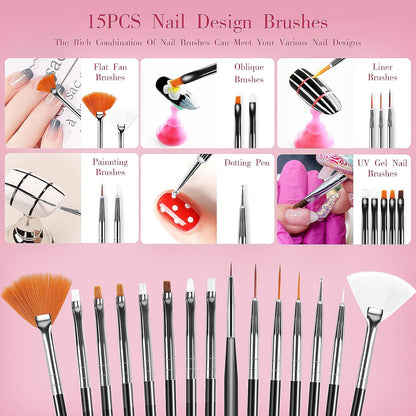 31pcs Nail Art Brushes, Nail Art Tool Set, Dotting Tools, Dust Brush,Striping Brushes for Long Lines, Drawing Pen For Gel Polish Design supply