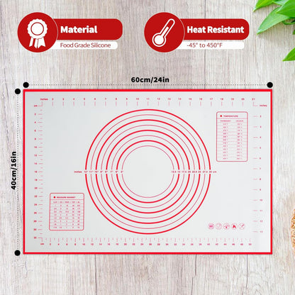Silicone Baking Mat, 16" x 24" - Non-Slip Pastry Mat for Rolling Dough, Pie Crust & Fondant, Oven Liner with Measurement
