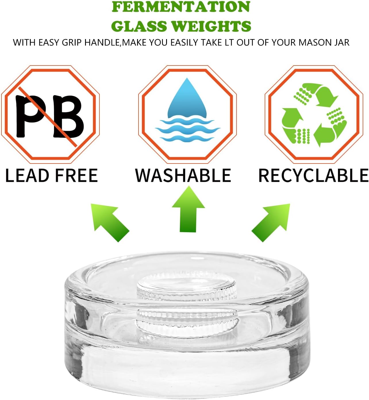 Eleganttime Fermentation Glass Weights with Easy Grip Grooved Handles Heavy Fermenting Lids Kit For Wide Mouth Mason Jar (Glass Weight-2Pcs)