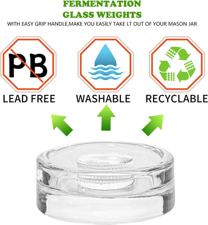 Eleganttime Fermentation Glass Weights with Easy Grip Grooved Handles Heavy Fermenting Lids Kit For Wide Mouth Mason Jar (Glass Weight-2Pcs)